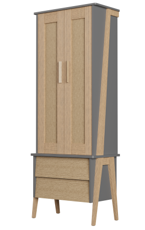 Шкаф Сканди 2-х дверный узкий 75х45х199,8 см (дуб, серый ясень)